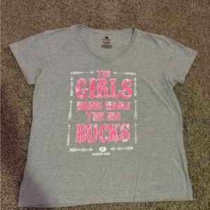 Y2K v neck Grey & pink "The girls bring home the big bucks"